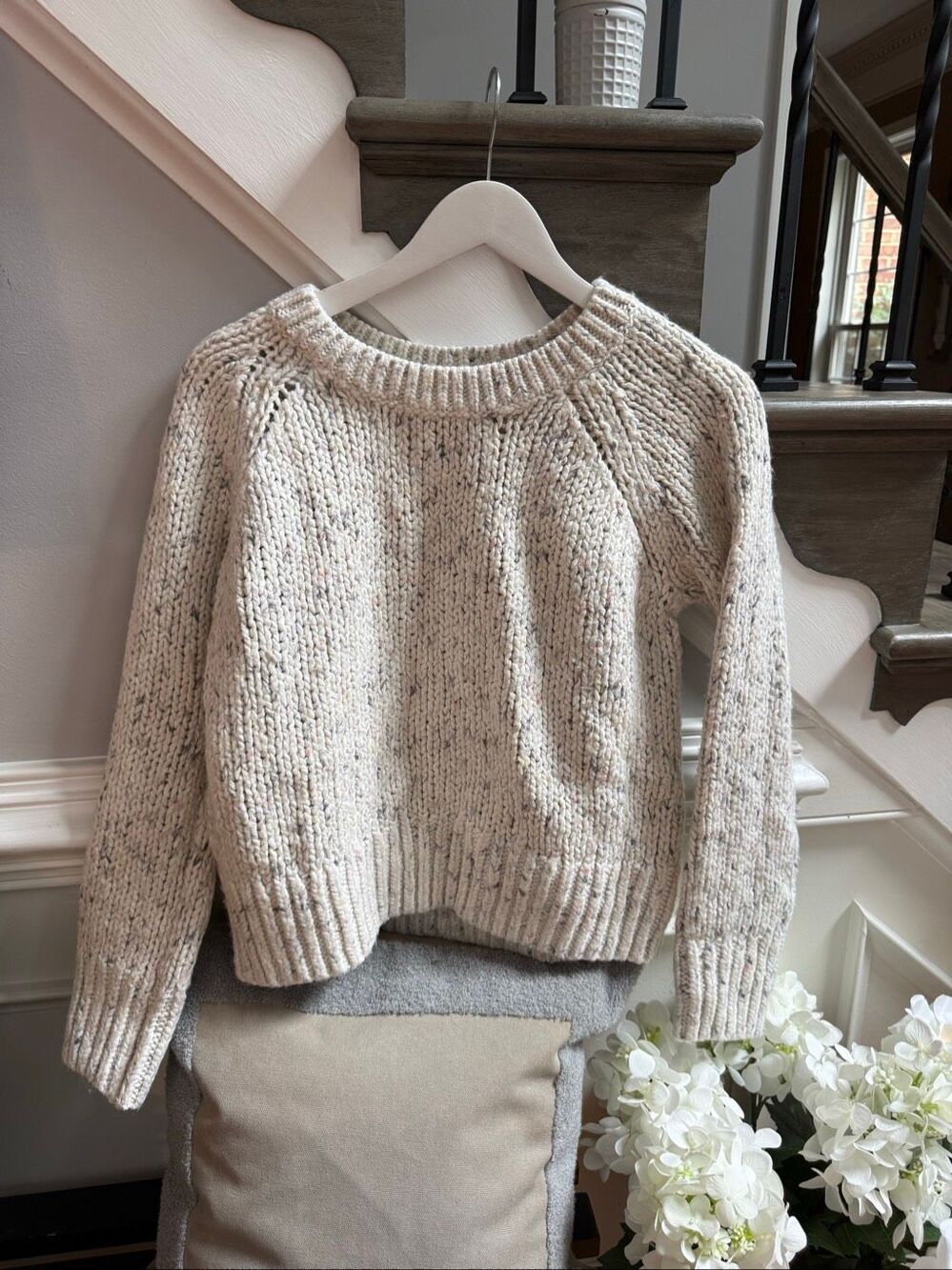 GAP Cream Mixed Color Fleck Chunky Knit Sweater sz L EUC